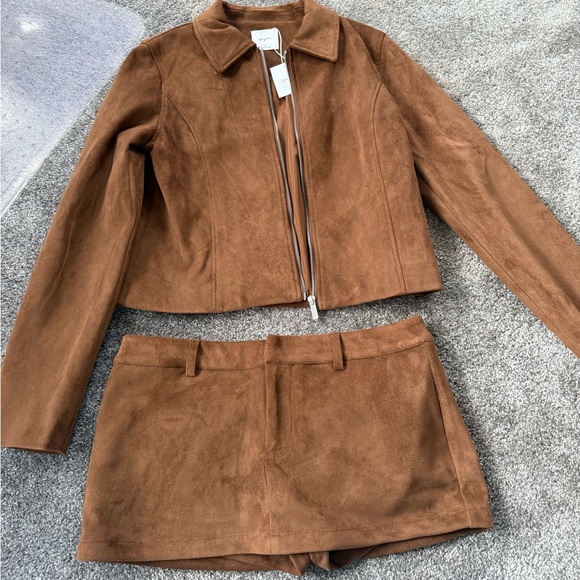 SUPRE Jackets & Blazers - SUPRE Brown Suede Blazer and Skirt Set